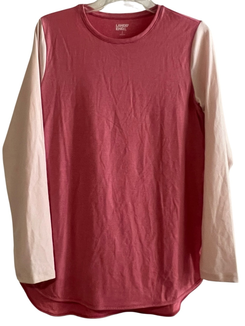 Lands' End Women's Long Sleeve Tee Pink Colorblock Small